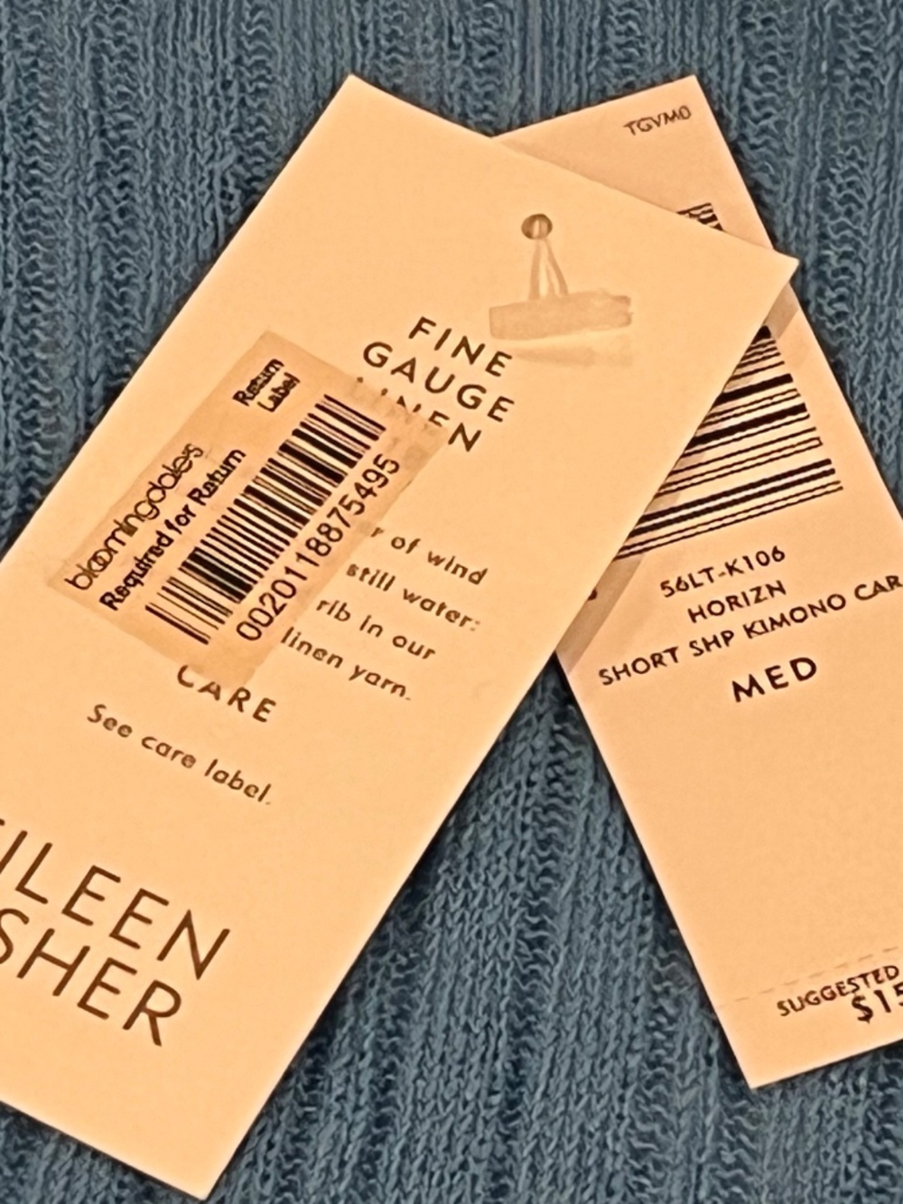 NWT EILEEN FISHER  Blue Linen Open Front Cardigan Ltwt Sweater MED MSRP $158 - Picture 9 of 10